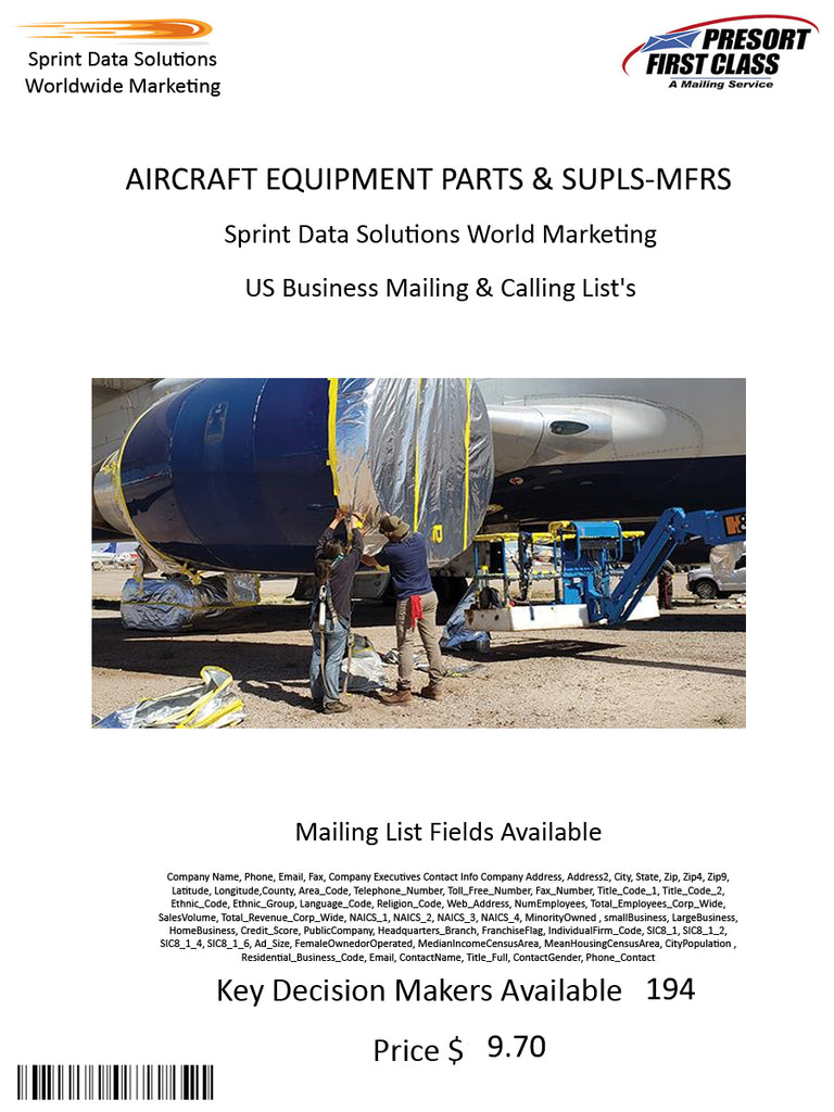 AIRCRAFT EQUIPMENT PARTS & SUPLS-MFRS