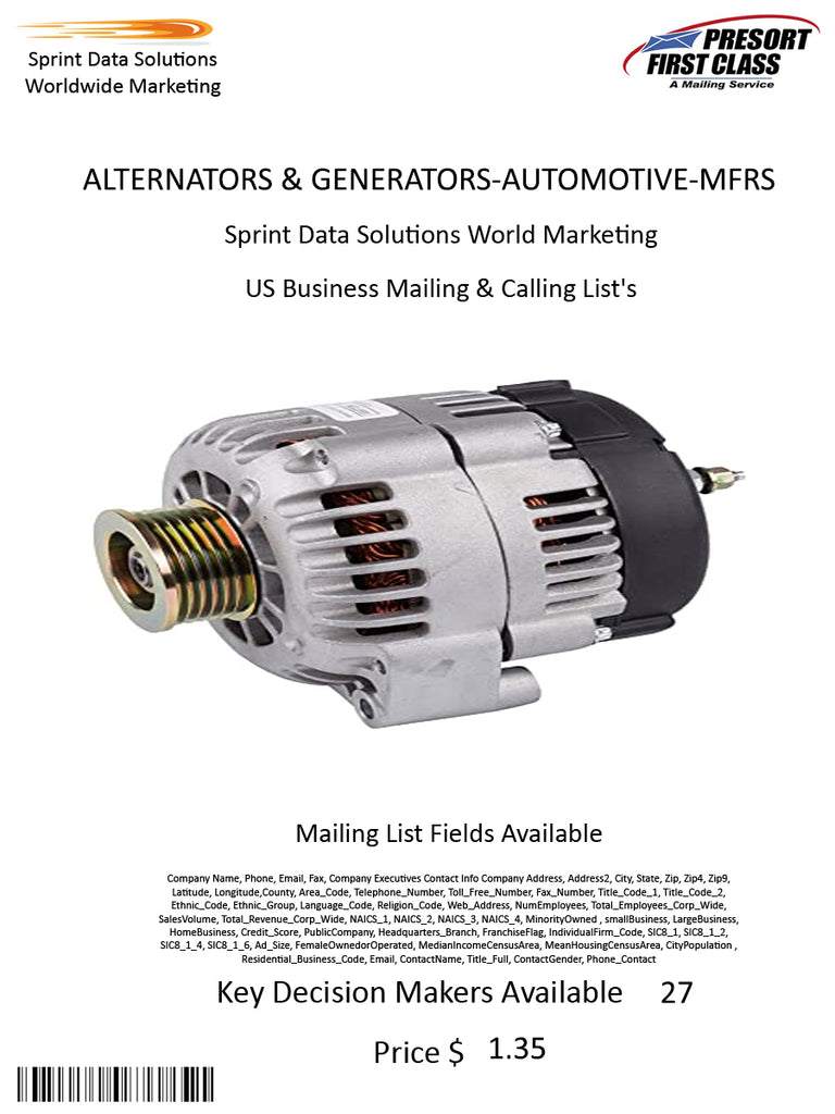 ALTERNATORS & GENERATORS-AUTOMOTIVE-MFRS