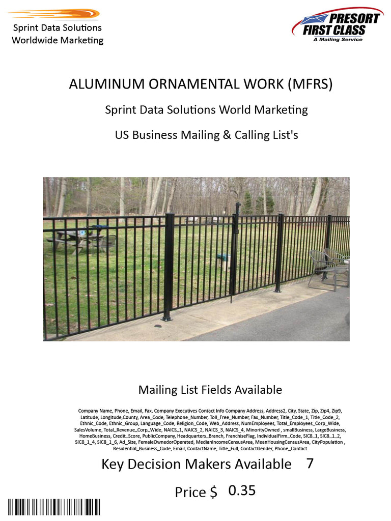 ALUMINUM ORNAMENTAL WORK (MFRS)