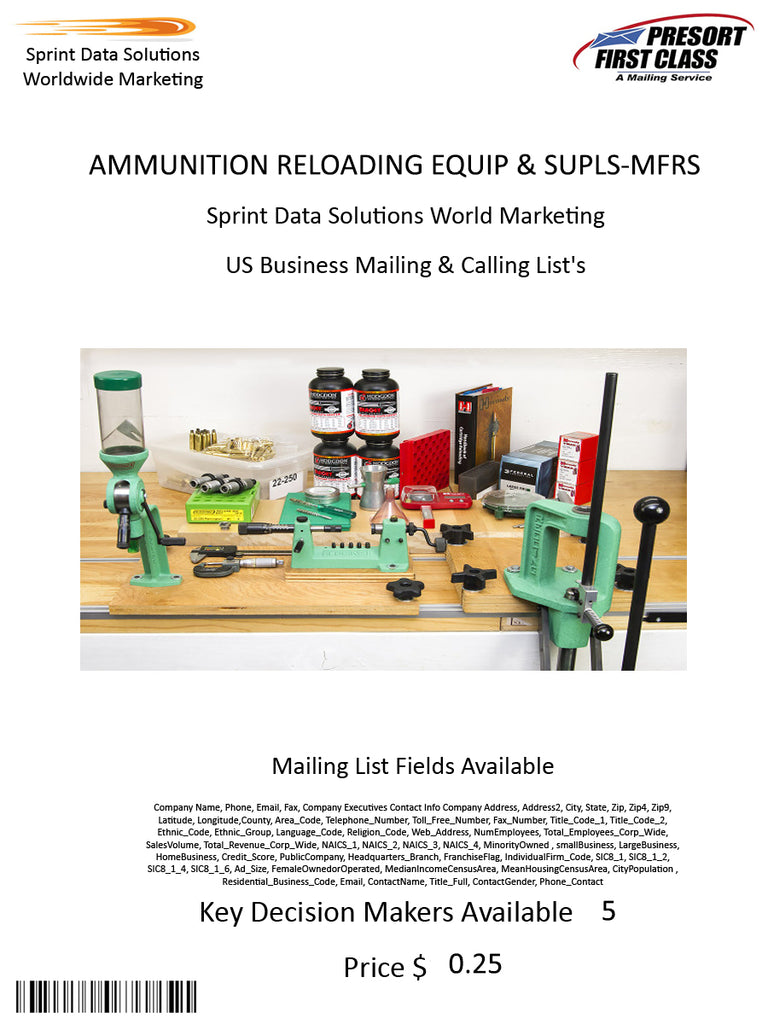 AMMUNITION RELOADING EQUIP & SUPLS-MFRS