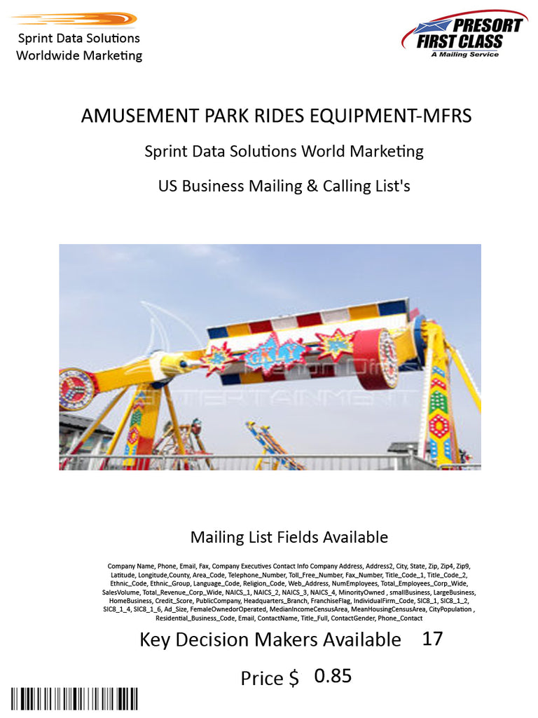 AMUSEMENT PARK RIDES EQUIPMENT-MFRS