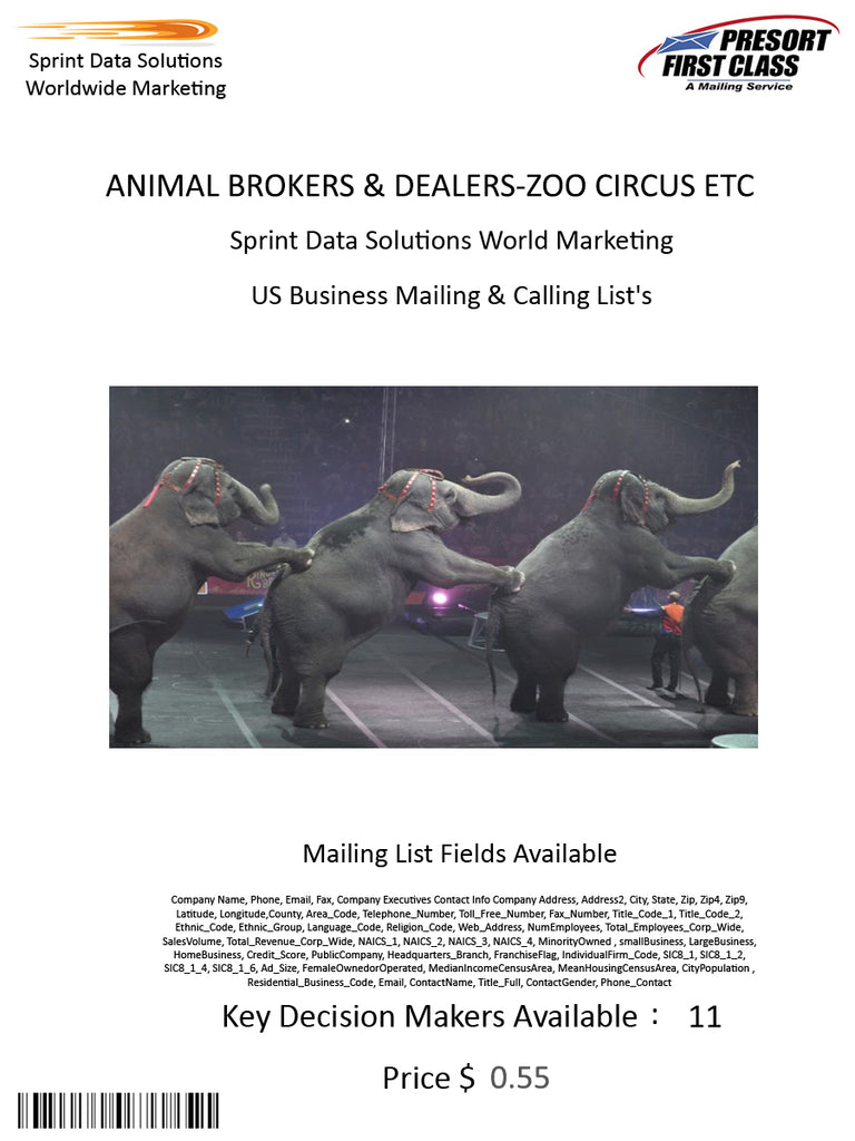 ANIMAL BROKERS & DEALERS-ZOO CIRCUS ETC