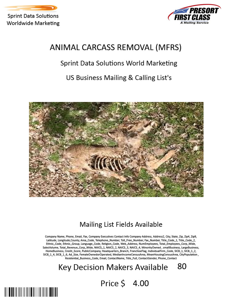 ANIMAL CARCASS REMOVAL (MFRS)