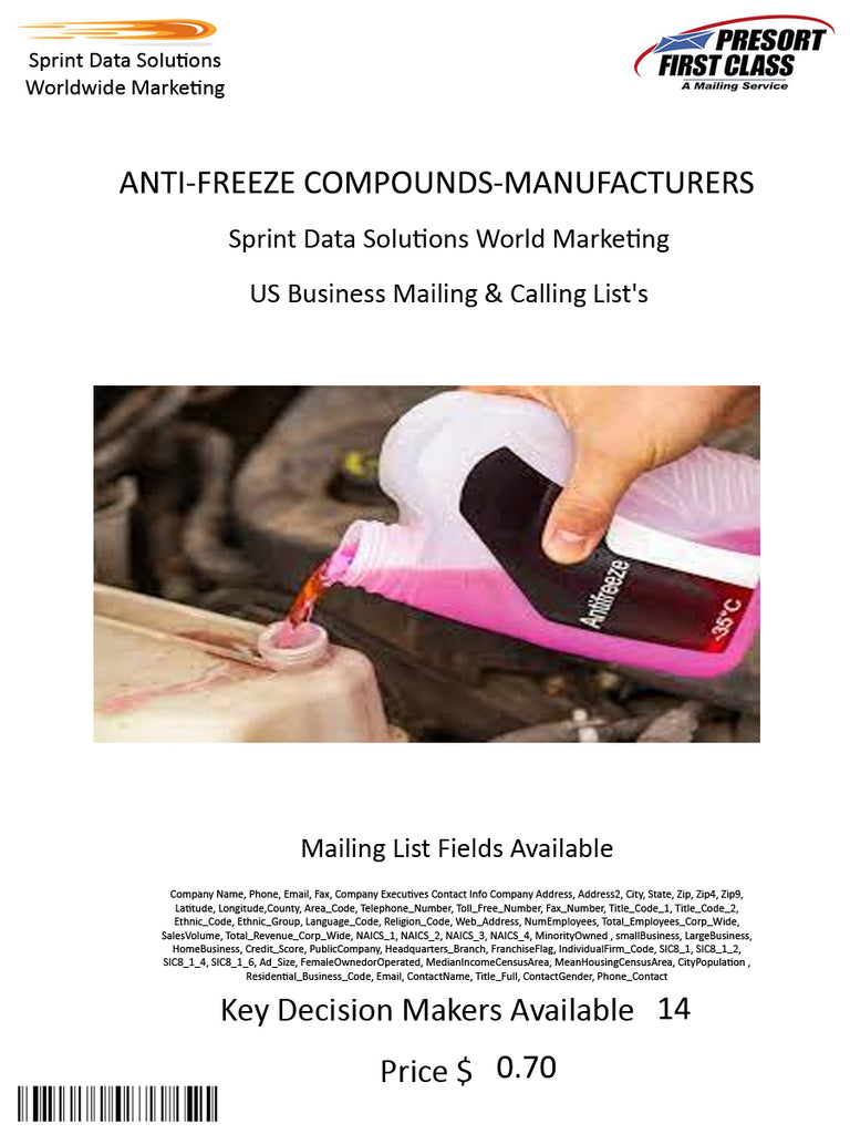 ANTI-FREEZE COMPOUNDS-MANUFACTURERS