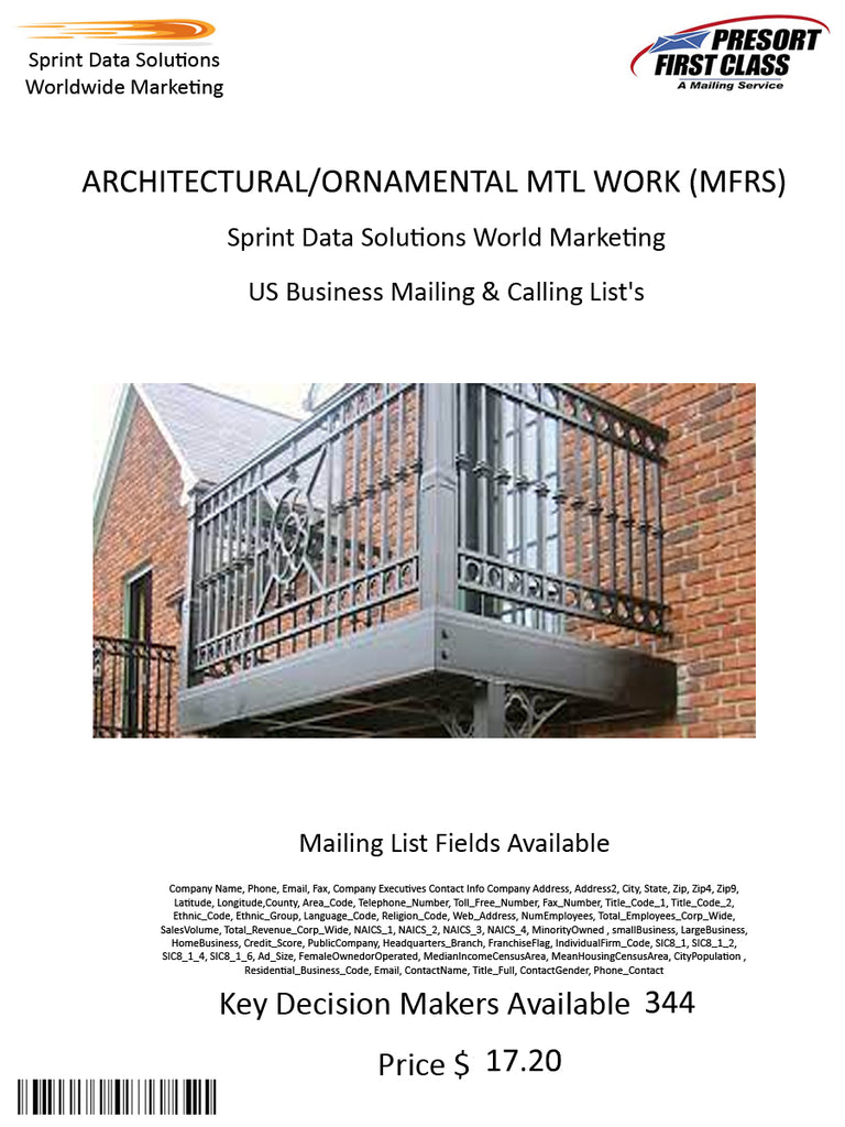 ARCHITECTURAL/ORNAMENTAL MTL WORK (MFRS)