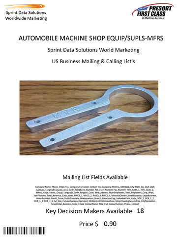 AUTOMOBILE MACHINE SHOP EQUIP/SUPLS-MFRS