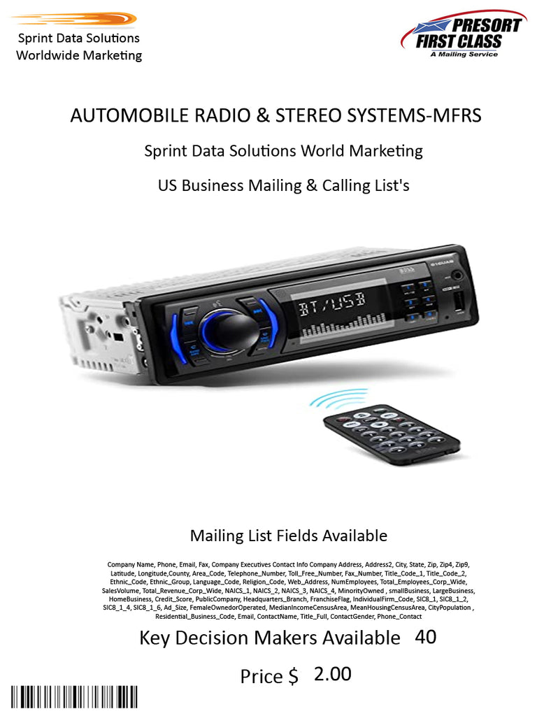 AUTOMOBILE RADIO & STEREO SYSTEMS-MFRS