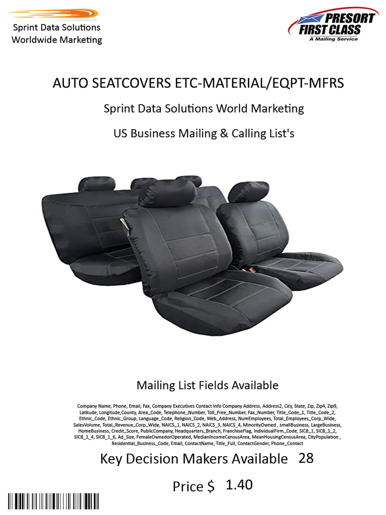 AUTO SEATCOVERS ETC-MATERIAL/EQPT-MFRS