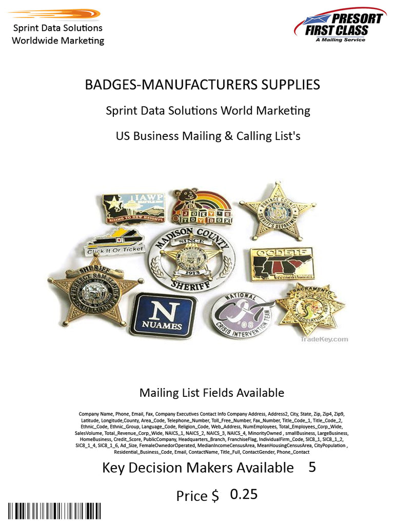 BADGES-MANUFACTURERS SUPPLIES