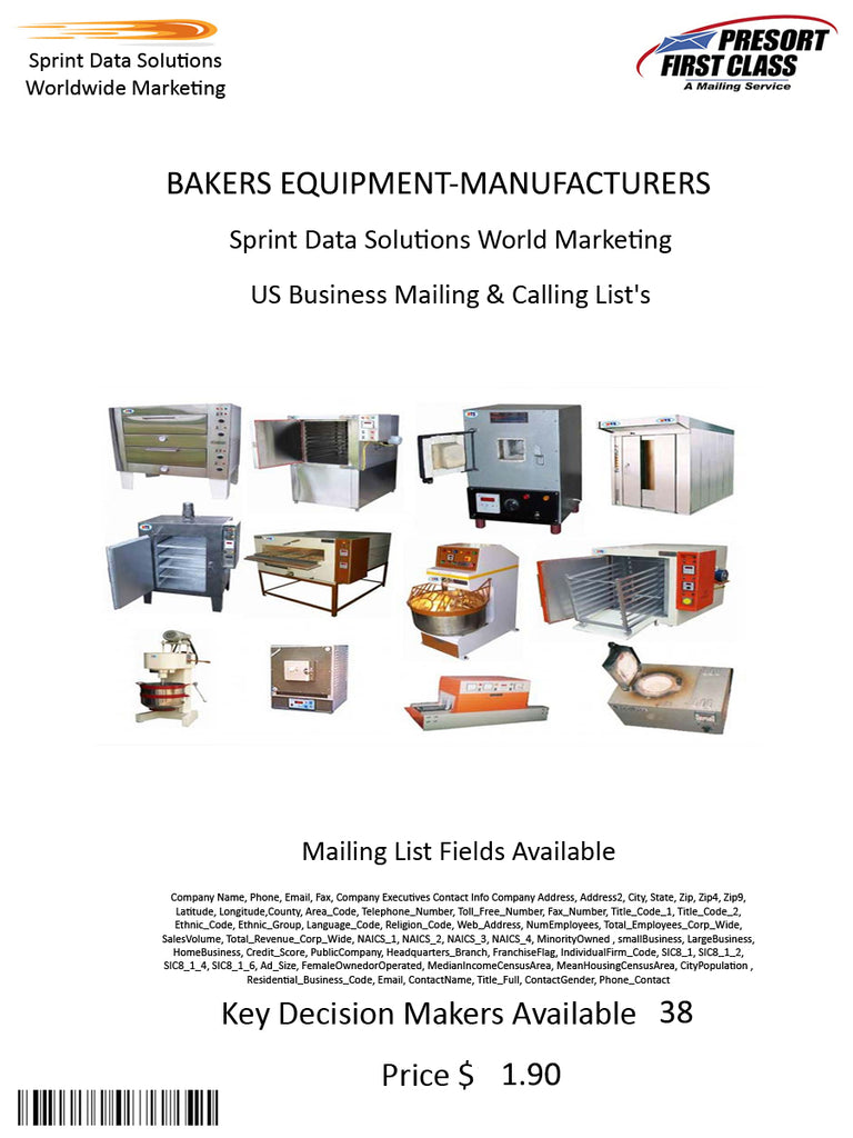 BAKERS EQUIPMENT-MANUFACTURERS