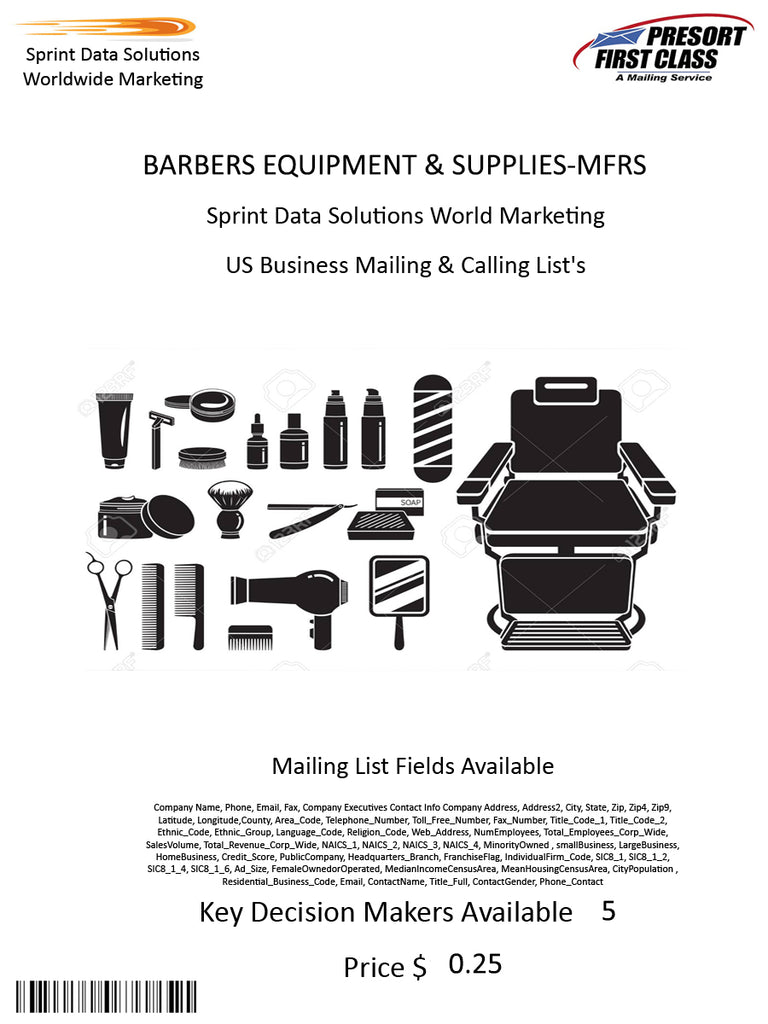 BARBERS EQUIPMENT & SUPPLIES-MFRS