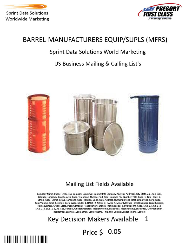 BARREL-MANUFACTURERS EQUIP/SUPLS (MFRS)