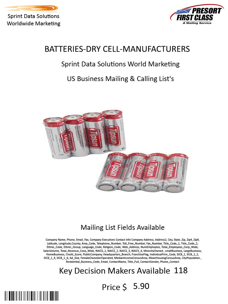 BATTERIES-DRY CELL-MANUFACTURERS