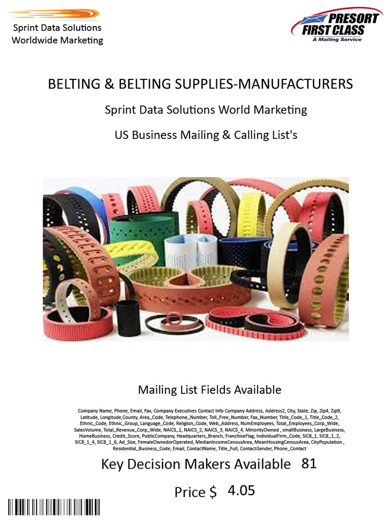 BELTING & BELTING SUPPLIES-MANUFACTURERS