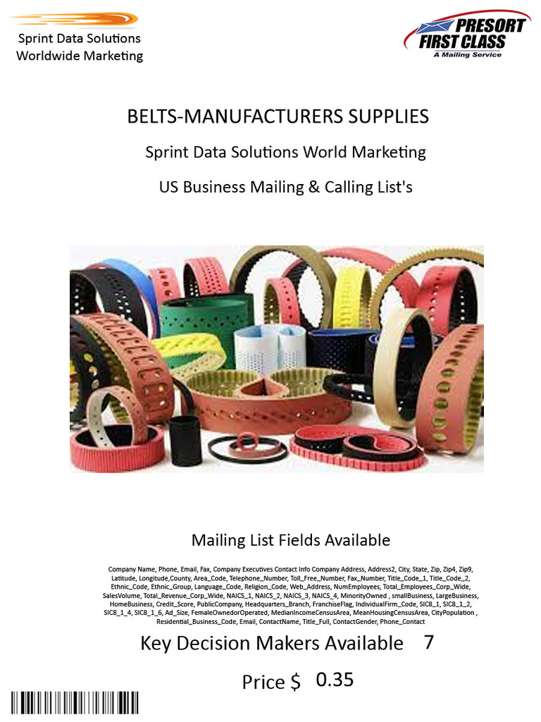 BELTS-MANUFACTURERS SUPPLIES