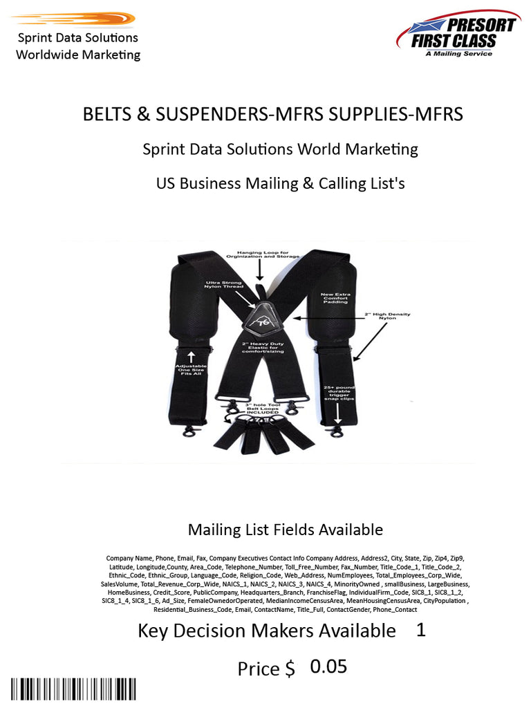 BELTS & SUSPENDERS-MFRS SUPPLIES-MFRS