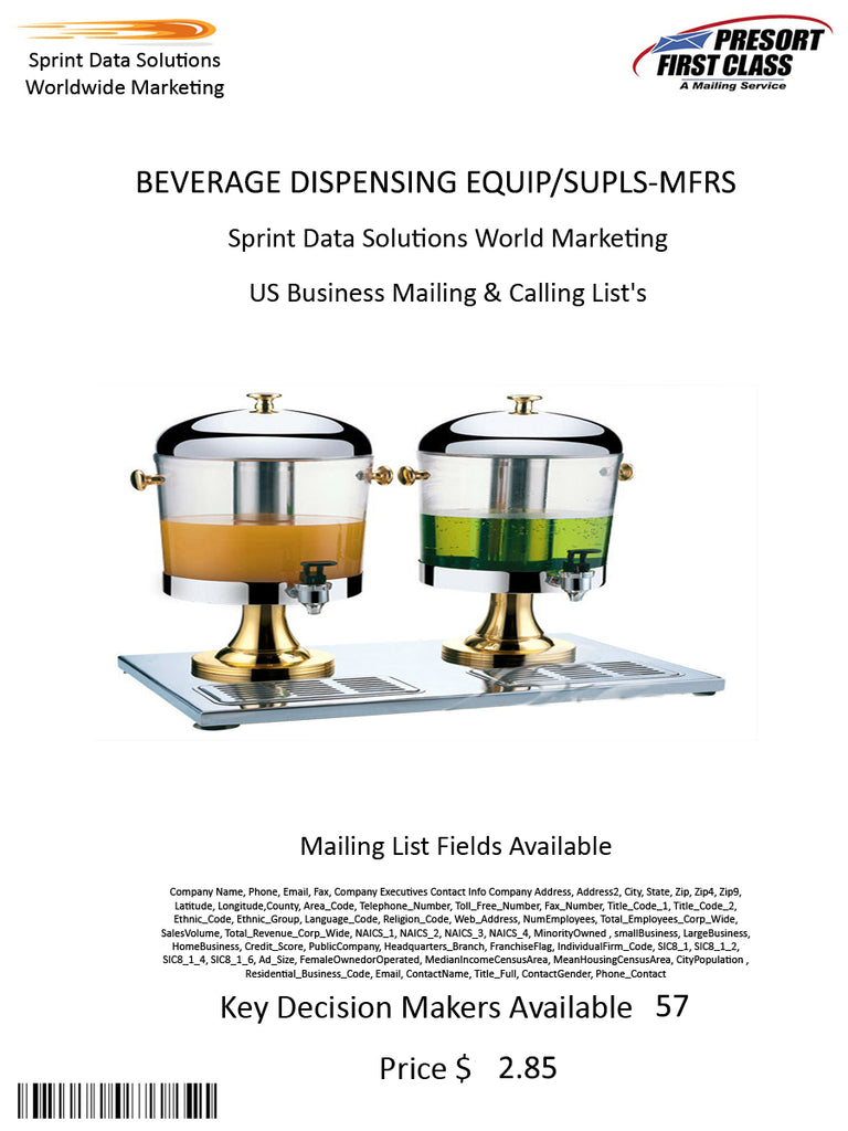 BEVERAGE DISPENSING EQUIP/SUPLS-MFRS