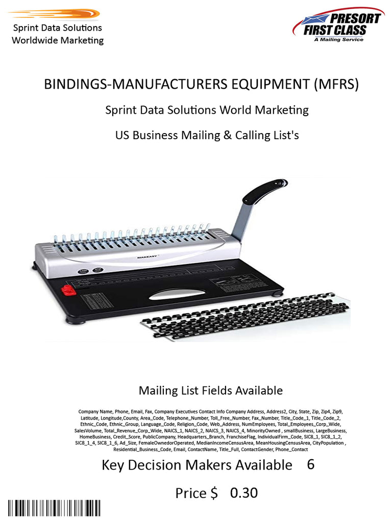 BINDINGS-MANUFACTURERS EQUIPMENT (MFRS)