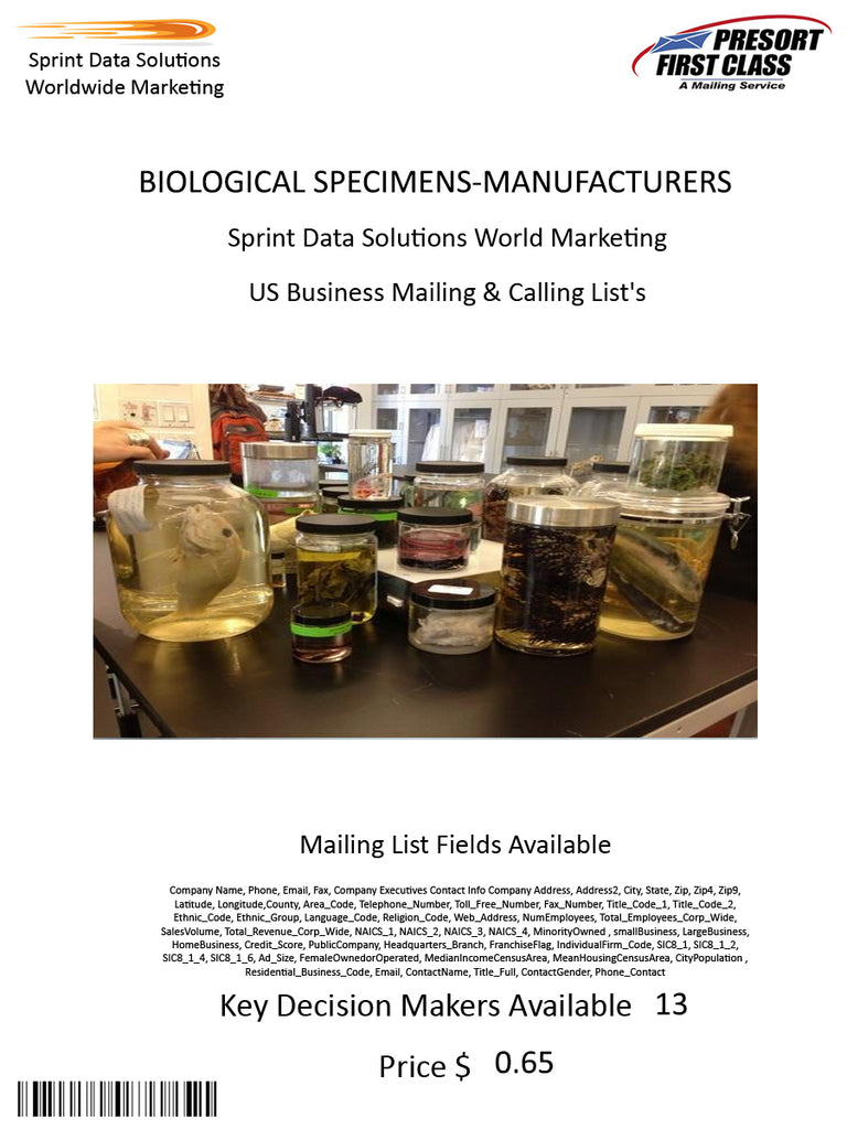 BIOLOGICAL SPECIMENS-MANUFACTURERS