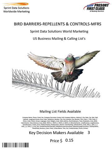 BIRD BARRIERS-REPELLENTS & CONTROLS-MFRS