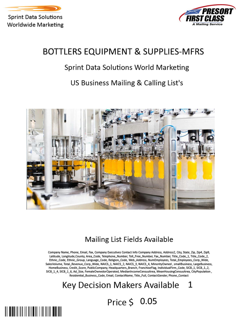 BOTTLERS EQUIPMENT & SUPPLIES-MFRS