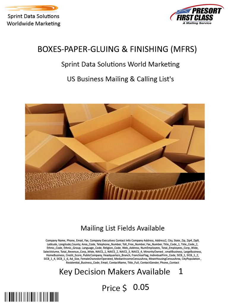 BOXES-PAPER-GLUING & FINISHING (MFRS)