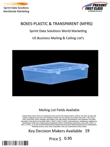 BOXES-PLASTIC & TRANSPARENT (MFRS)