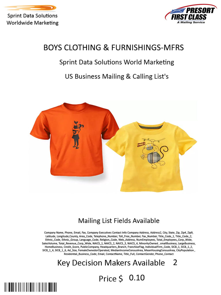 BOYS CLOTHING & FURNISHINGS-MFRS