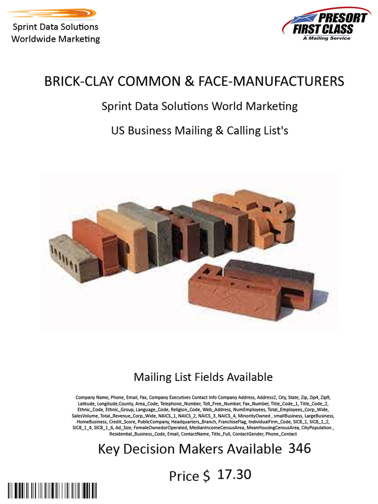 BRICK-CLAY COMMON & FACE-MANUFACTURERS