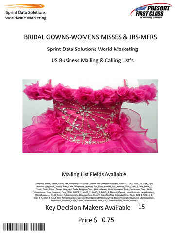 BRIDAL GOWNS-WOMENS MISSES & JRS-MFRS