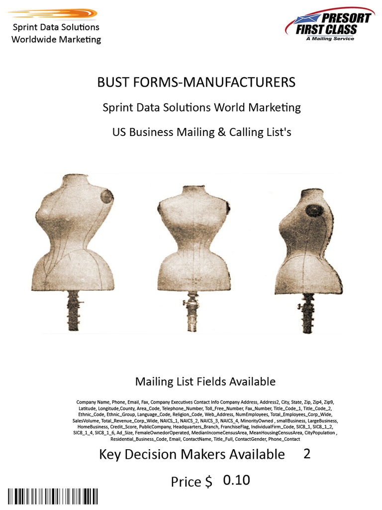 BUST FORMS-MANUFACTURERS