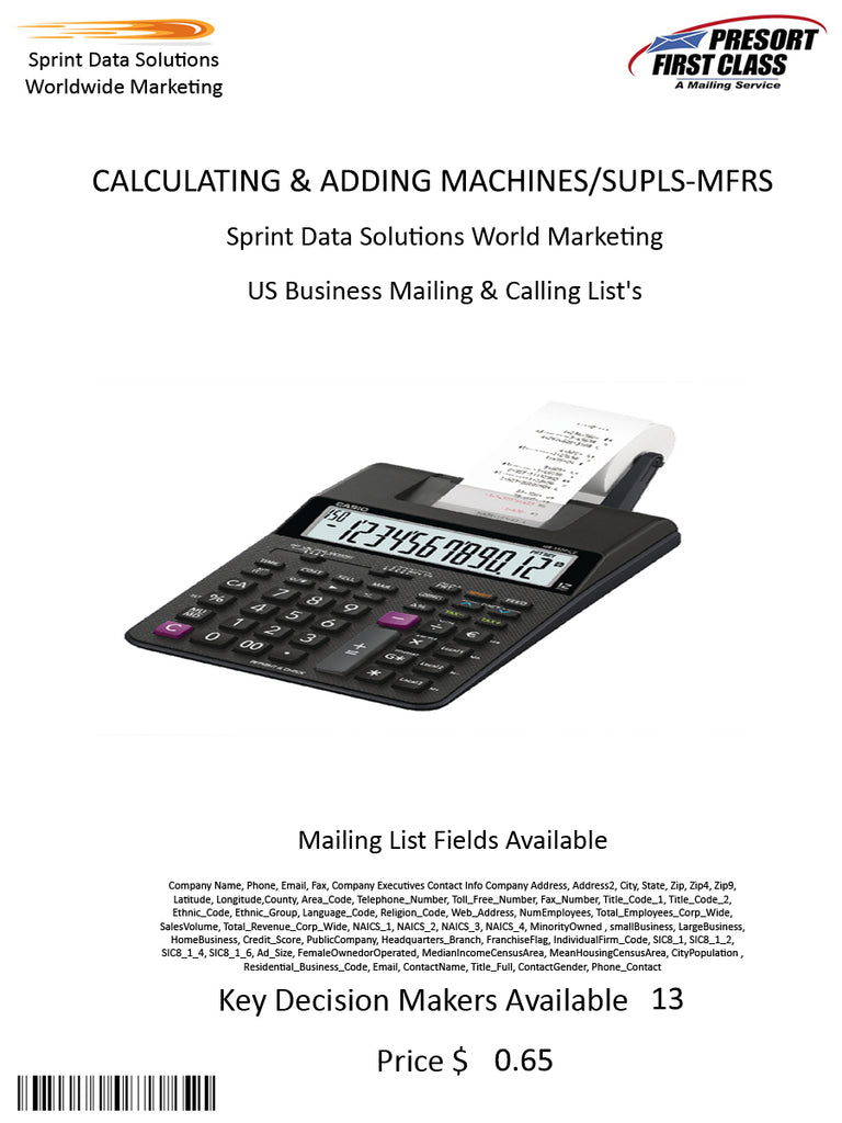 CALCULATING & ADDING MACHINES/SUPLS-MFRS