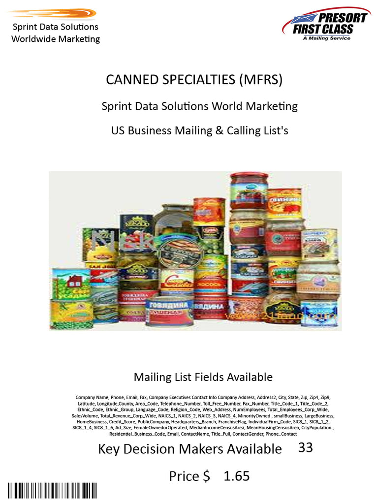 CANNED SPECIALTIES (MFRS)