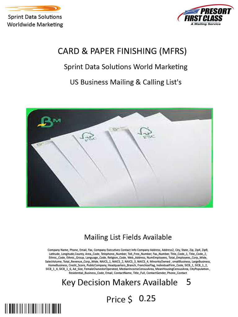 CARD & PAPER FINISHING (MFRS)