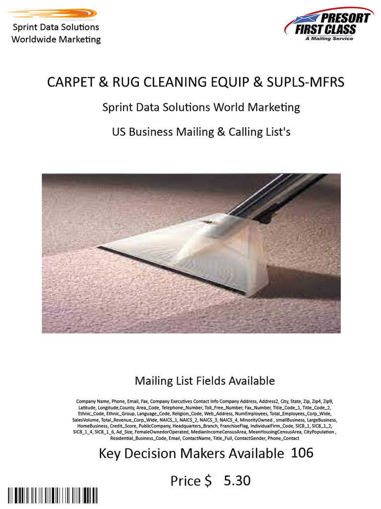 CARPET & RUG CLEANING EQUIP & SUPLS-MFRS