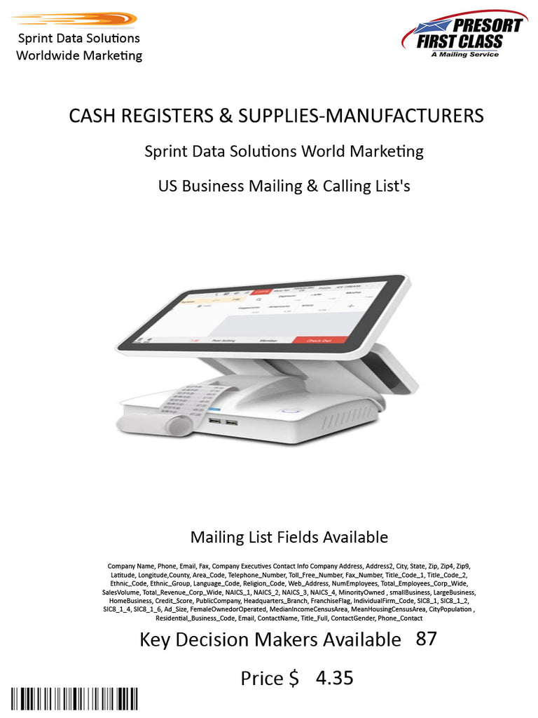 CASH REGISTERS & SUPPLIES-MANUFACTURERS