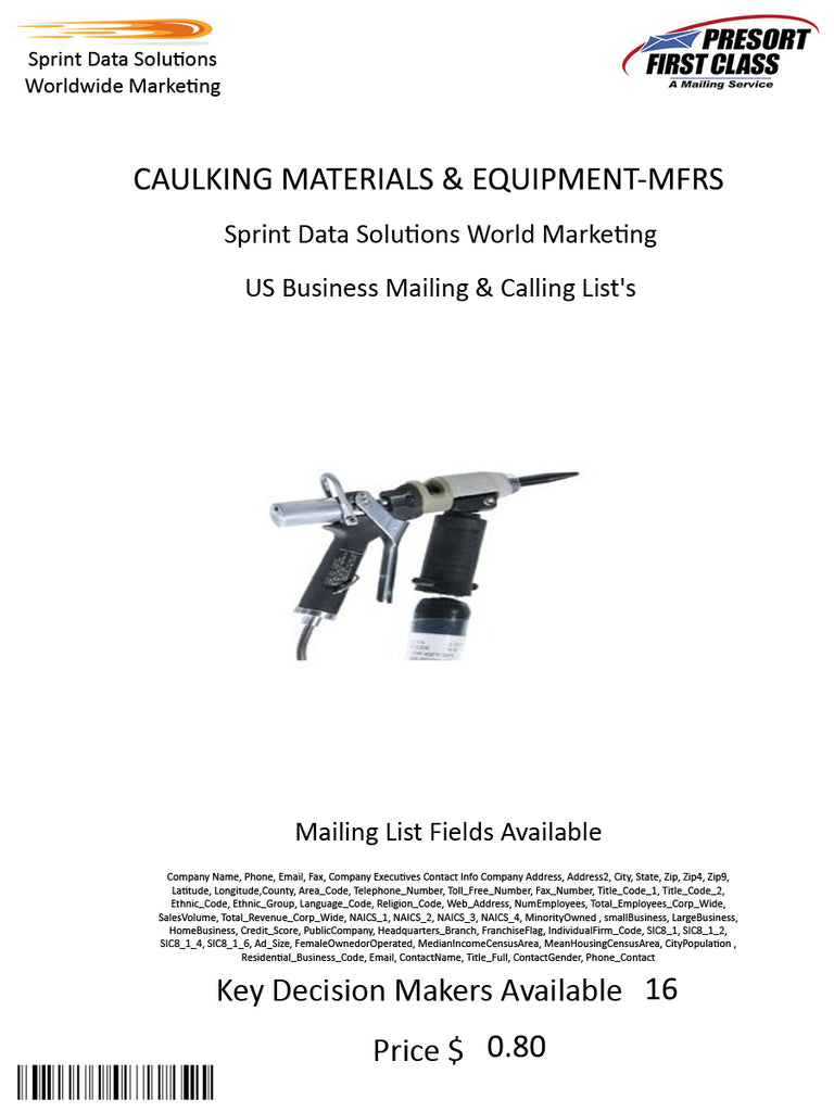 CAULKING MATERIALS & EQUIPMENT-MFRS