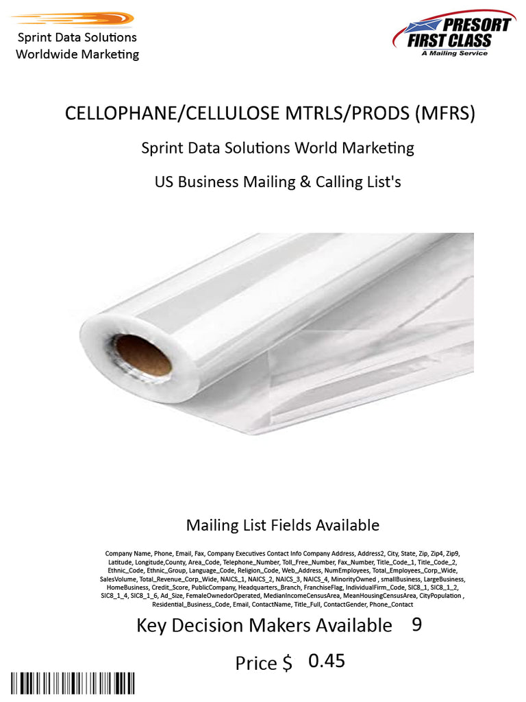 CELLOPHANE/CELLULOSE MTRLS/PRODS (MFRS)