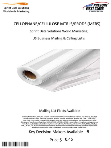 CELLOPHANE/CELLULOSE MTRLS/PRODS (MFRS)