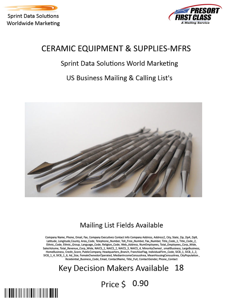 CERAMIC EQUIPMENT & SUPPLIES-MFRS