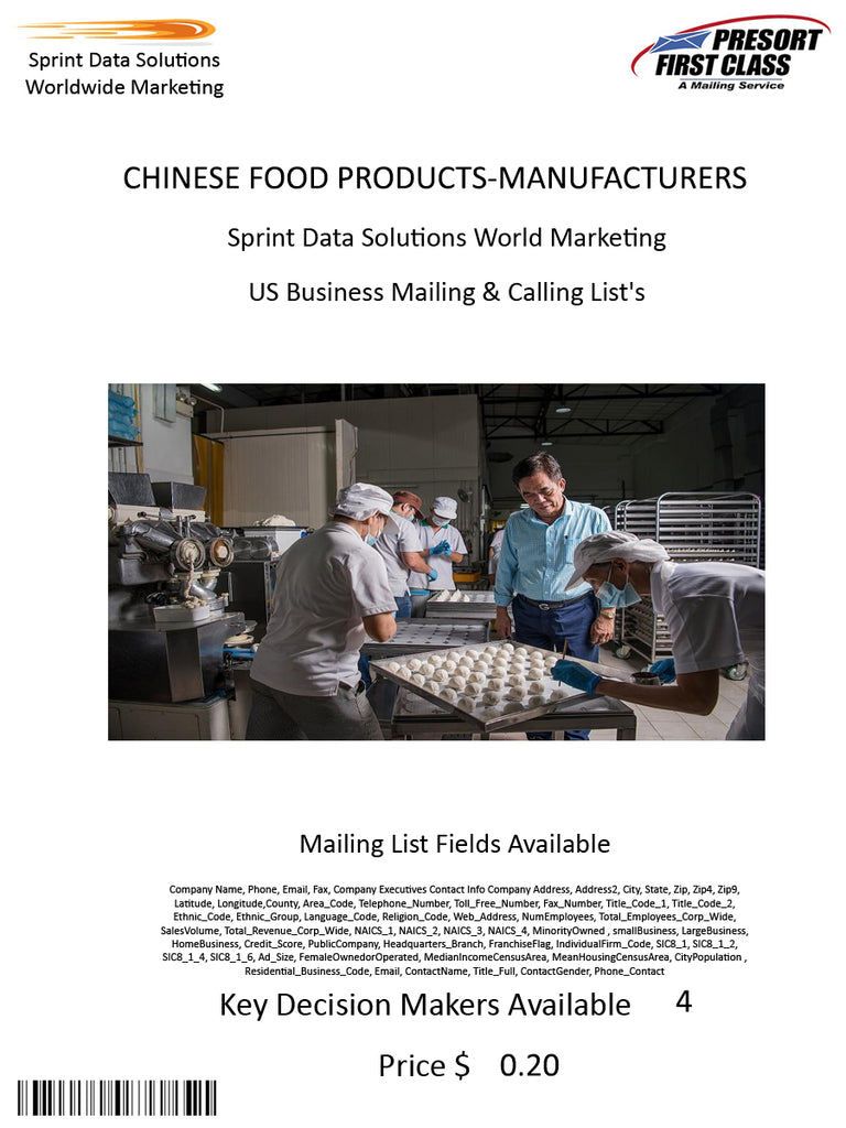 CHINESE FOOD PRODUCTS-MANUFACTURERS