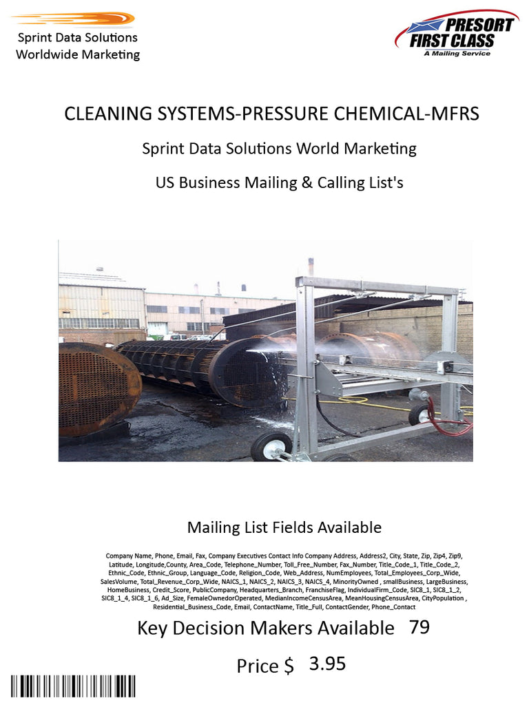 CLEANING SYSTEMS-PRESSURE CHEMICAL-MFRS