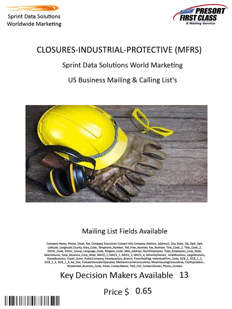 CLOSURES-INDUSTRIAL-PROTECTIVE (MFRS)