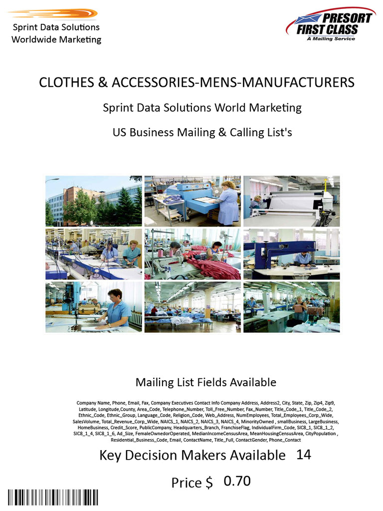 CLOTHES & ACCESSORIES-MENS-MANUFACTURERS