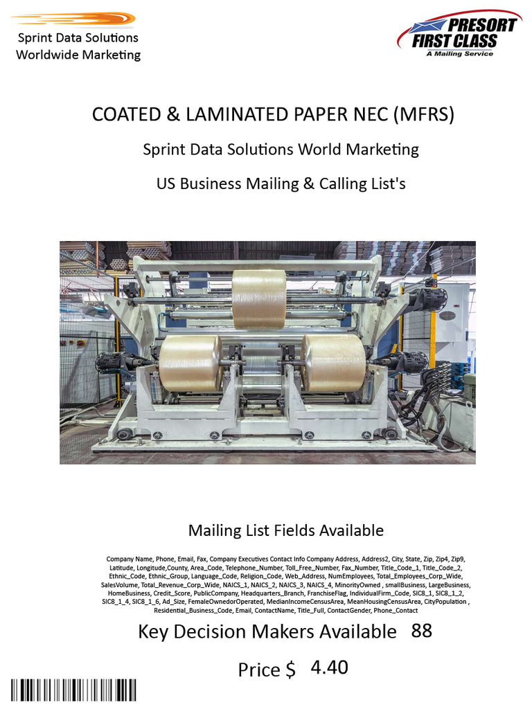 COATED & LAMINATED PAPER NEC (MFRS)