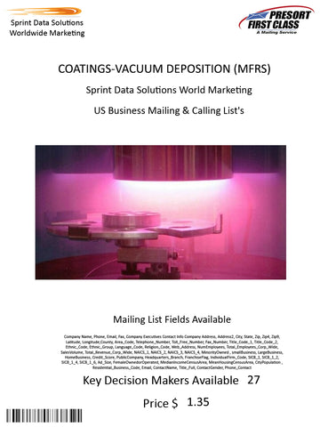 COATINGS-VACUUM DEPOSITION (MFRS)