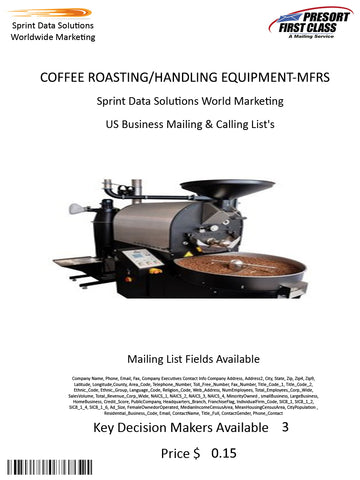 COFFEE ROASTING/HANDLING EQUIPMENT-MFRS