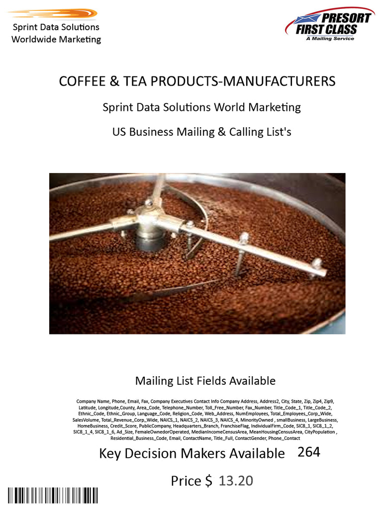 COFFEE & TEA PRODUCTS-MANUFACTURERS