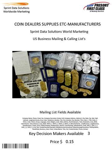 COIN DEALERS SUPPLIES ETC-MANUFACTURERS