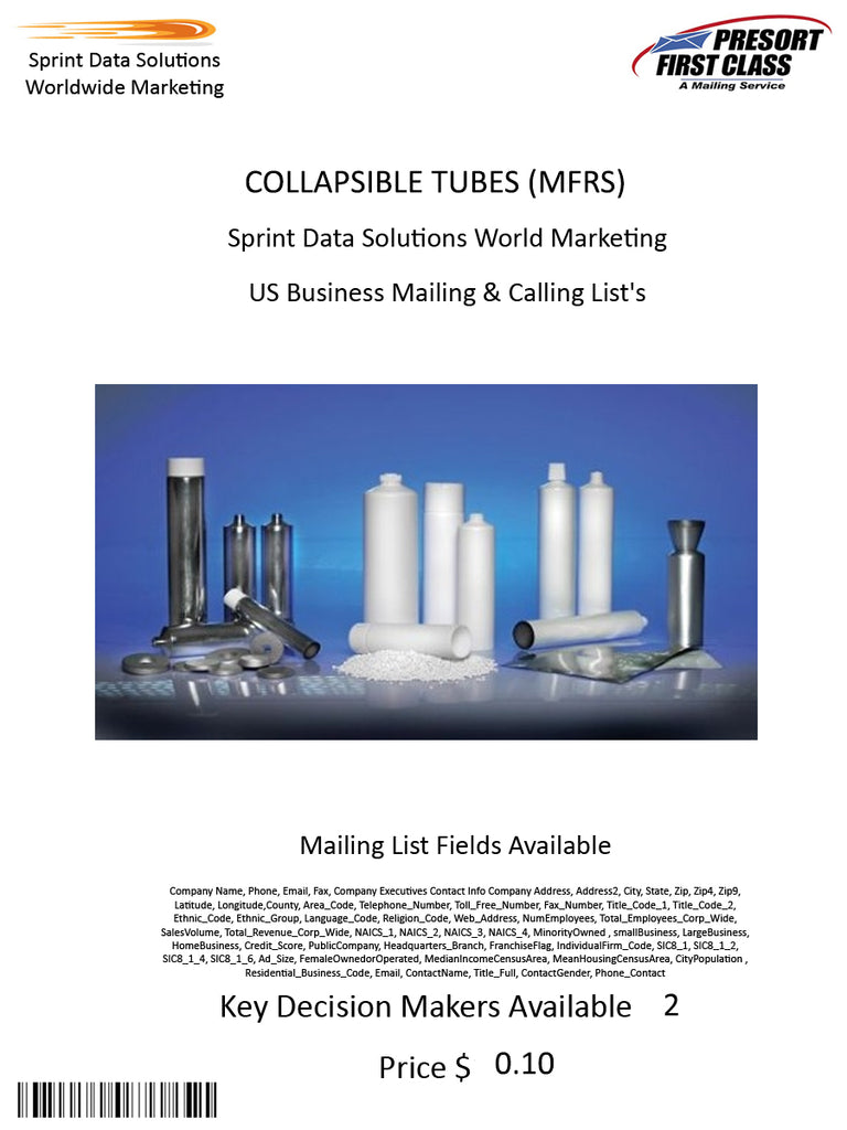 COLLAPSIBLE TUBES (MFRS)